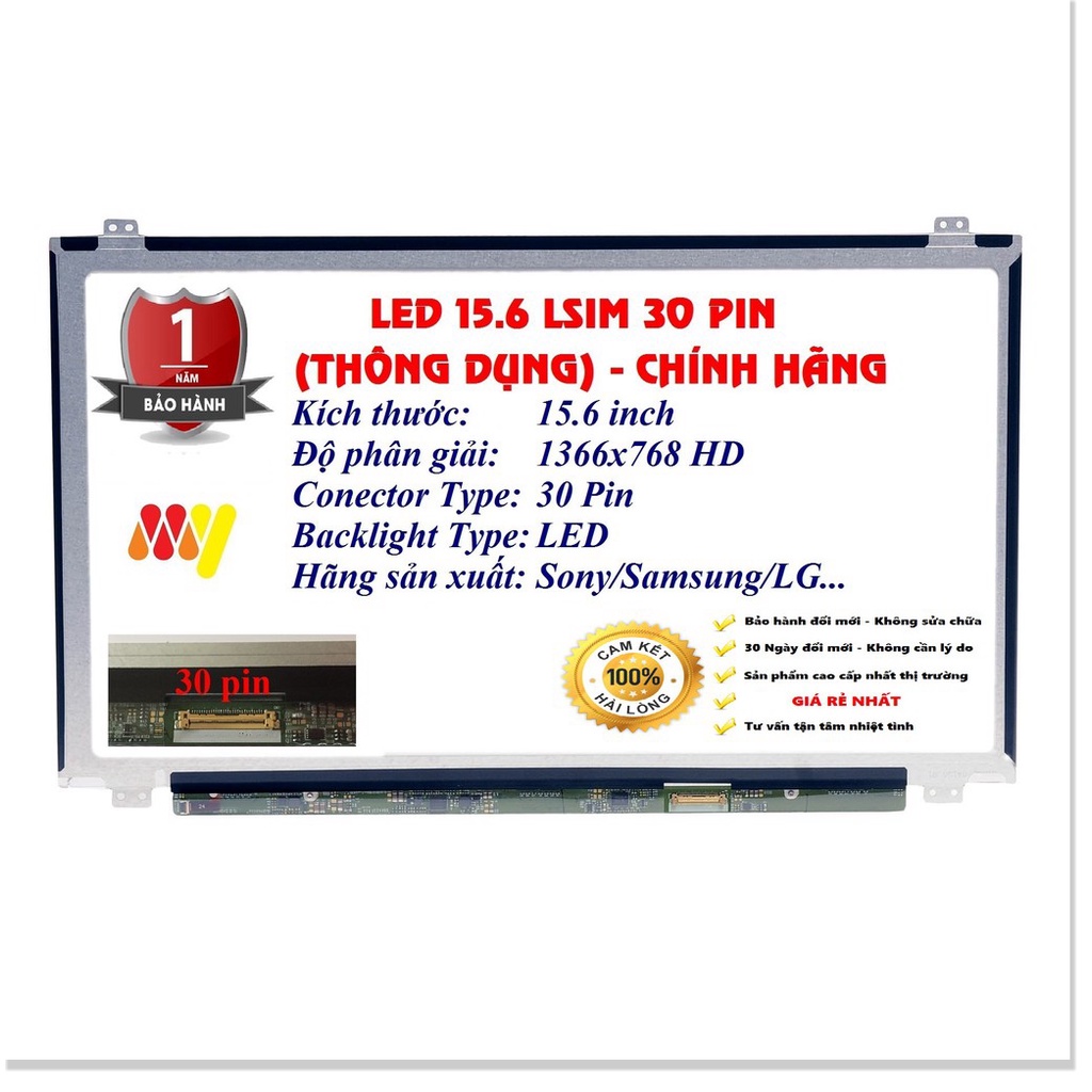 💛 Màn hình laptop 15.6 Led Mỏng SLIM 30 Chân - 30 PIN Thay Thế Cho Dell HP Lenovo Toshiba LG Asus