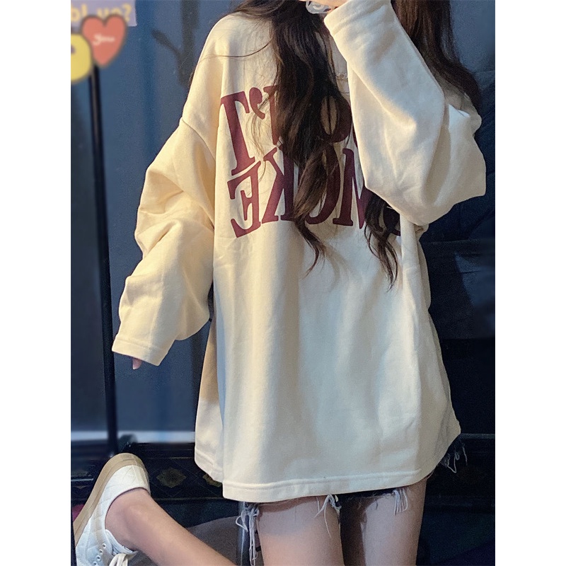 Áo Thun Tay Dài Cổ Tròn Dáng Rộng Thời Trang Xinh Xắn Cho Nữ