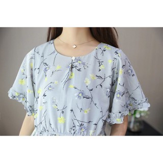 Váy bầu (Đầm bầu) voan lụa hoa xanh cao cấp hè 2019