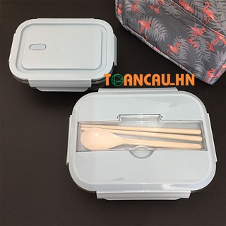 Hộp cơm văn phòng thủy tinh chia ngăn chống tràn Túi giữ nhiệt + Bộ thìa - Hộp đựng thực phẩm cao cấp(Nắp liền thìa)