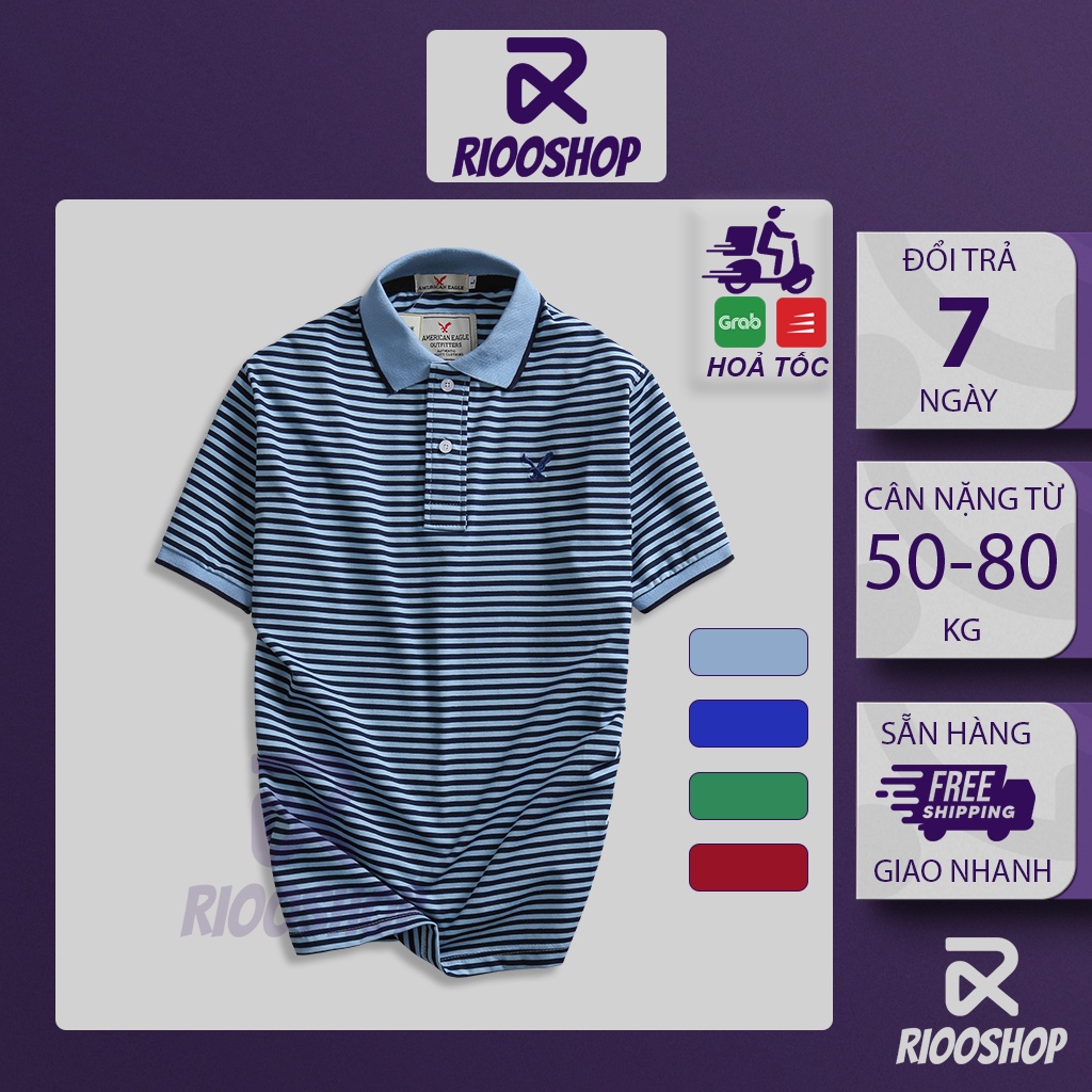 Áo phông nam có cổ sọc ngang kẻ nhỏ đẹp Eagle RCP002 - áo thun nam form rộng Riooshop