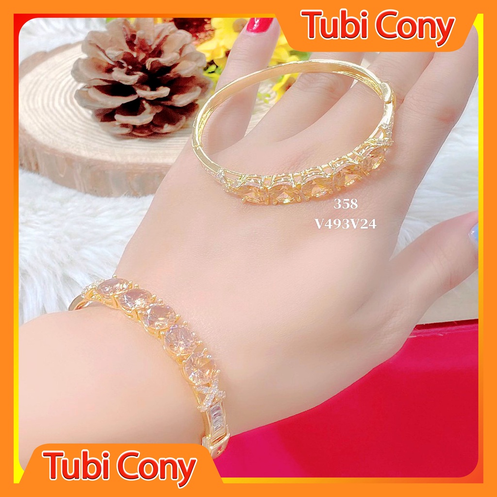 Vòng tay nữ, lắc tay nữ mạ vàng đính đá màu trà thiết kế thời thượng mẫu 358.0.33_ 02.190922