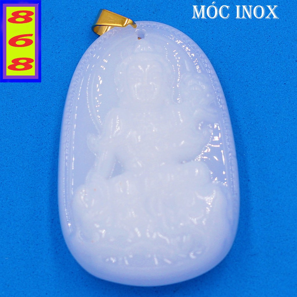 Mặt dây chuyền Bồ Tát Phổ Hiền đá tự nhiên trắng 5cm - Phật bản mệnh tuổi Thìn, Tỵ - Mặt size lớn - Tặng kèm móc inox