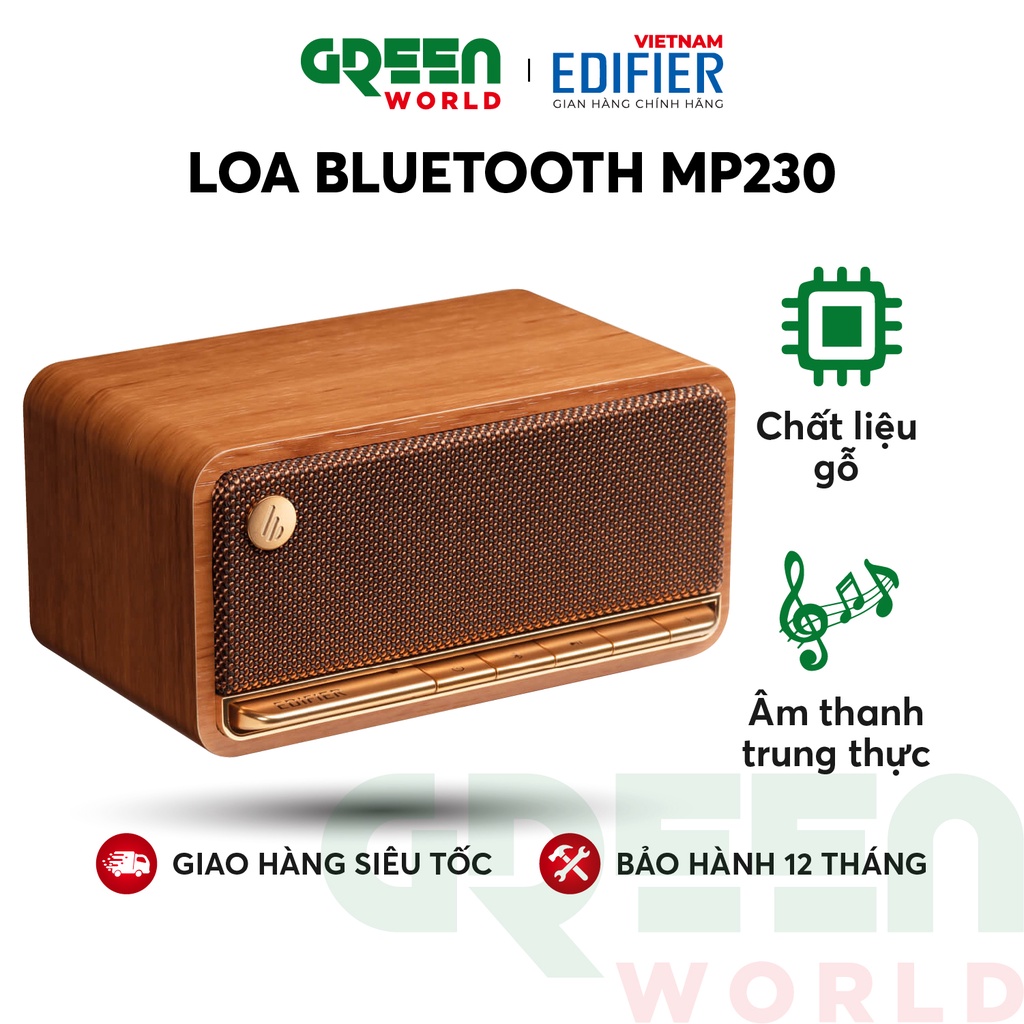 Loa Bluetooth 5.0 EDIFIER MP230 Thiết kế cổ điển Vỏ gỗ chống dội âm - Âm thanh strereo, Thời lượng pin 10h Playtime