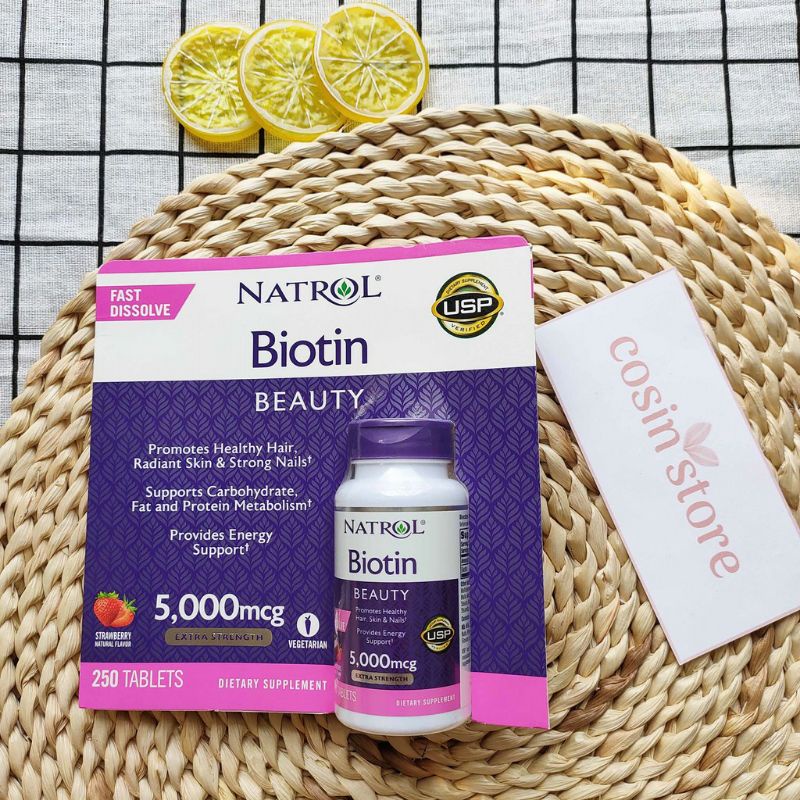 Viên Ngậm Hỗ Trợ Mọc Tóc Natrol Biotin 5000mcg 250 Viên - Biotin 5000 mcg