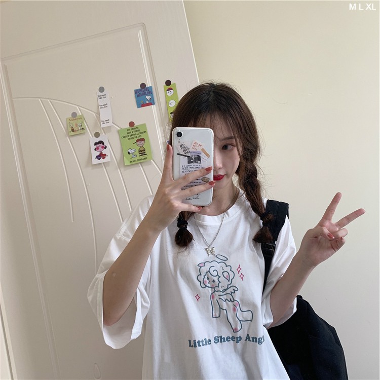 Áo thun tay lỡ  Litte Sheep Angel  phông Unisex nam nữ tee oversize form rộng pull Ulzzang Streetwear Hàn Quốc vải mềm