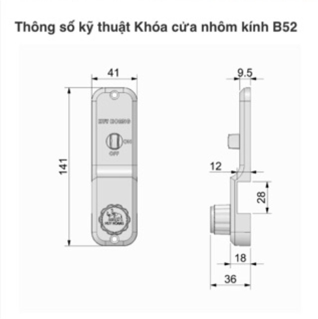 Khóa cửa nhôm kính B52 - Khoá Huy Hoàng chính hãng