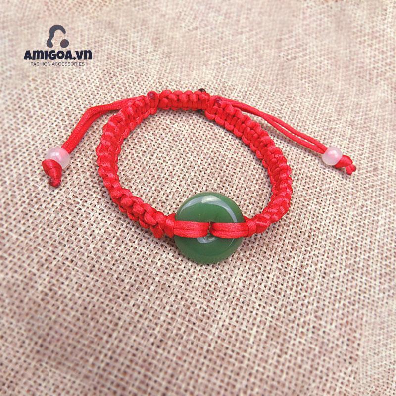 ✨✨Vòng Tay Bện Dây Đỏ Đính Ngọc Bích Màu Đỏ Có Thể Điều Chỉnh