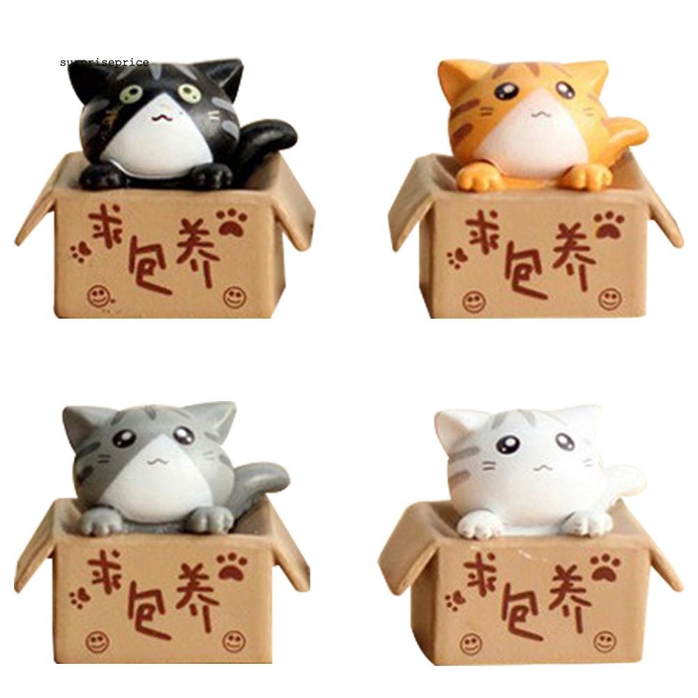 Mô hình hộp và chú mèo mini dễ thương trang trí vườn