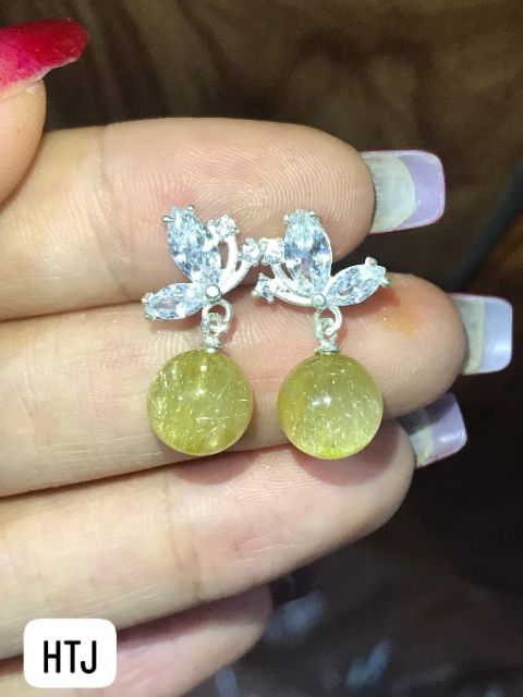 Bông tai bướm bạc treo hột phong thủy