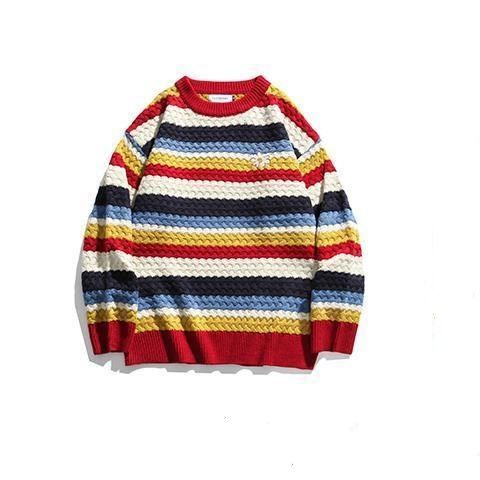 Áo Sweater Dáng Rộng Kẻ Sọc Cầu Vồng Kiểu Hàn Quốc Thời Trang Cho Các Cặp Đôi