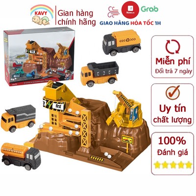Đồ chơi công trình khai thác đá  KAVY kèm 1 ô tô có bóng và ròng rọc nâng hạ