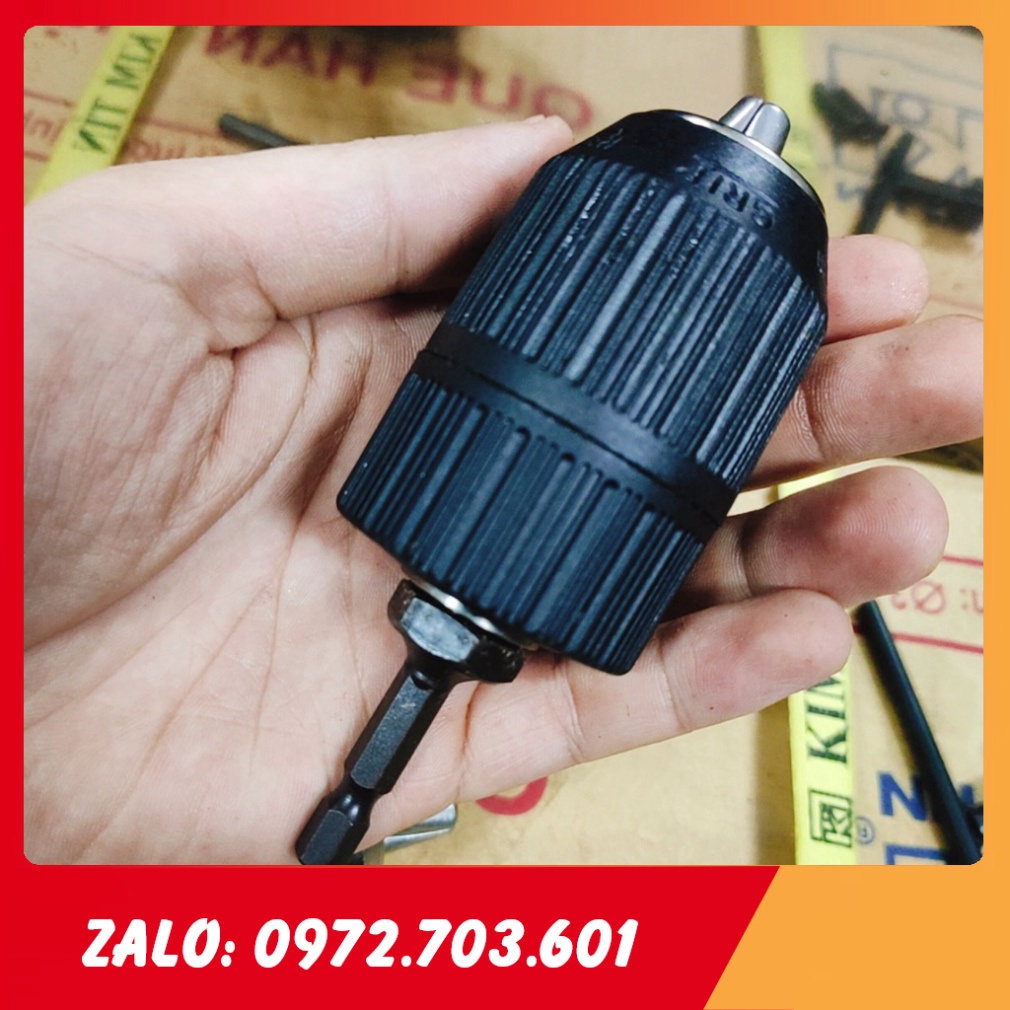 đầu kẹp mũi khoan, đầu mang ranh 13mm, loại xoáy tay, kèm chuôi lục giác (SS1873) [GIÁ TỐT]