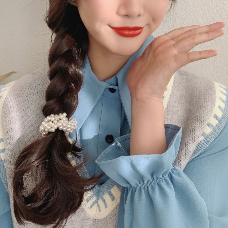 ( Nhiều Hạt Ngọc) Dây Buộc Tóc Đính Ngọc Trai Nhân Tạo Siêu Xinh, Phong Cách Hàn Quốc Nho Nữ