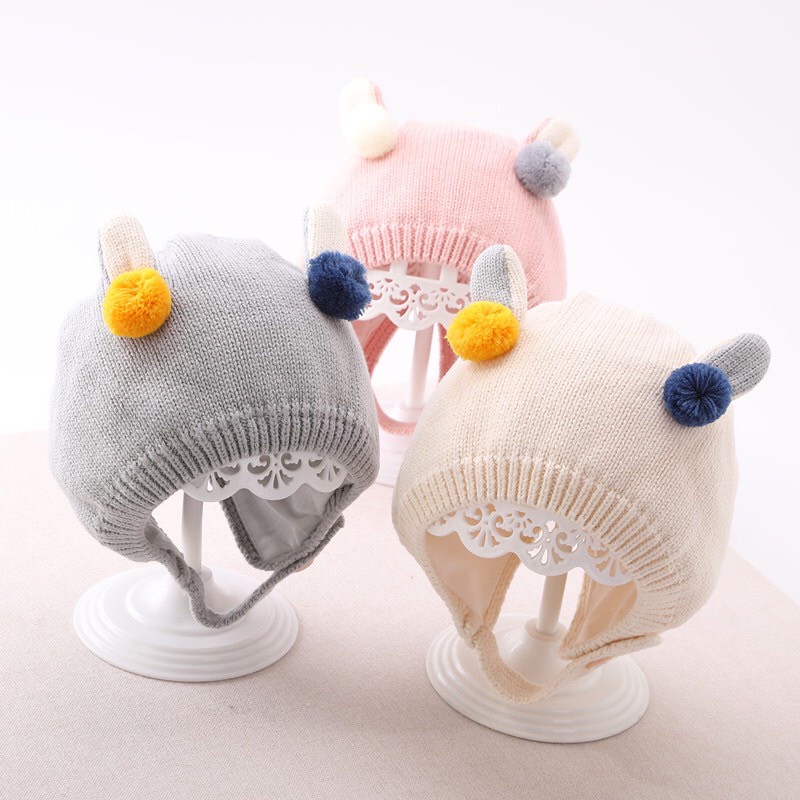 Nón len trẻ em giữ ấm mùa đông mũ len buộc dây cho bé đáng yêu phong cách hàn quốc (3 - 24m)