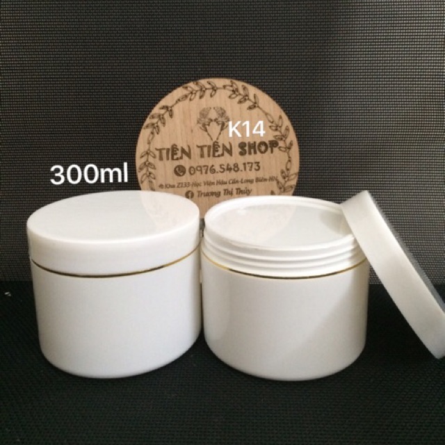 Hũ nhựa trắng viền vàng 300ml