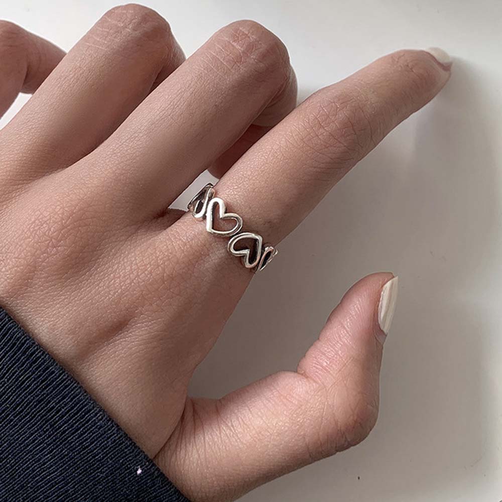 Nhẫn hở khắc hình trái tim kiểu dáng thời trang phong cách retro dành cho nữ