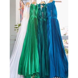 maxi lụa dập ly siêu xoè xẻ tà nhiều màu