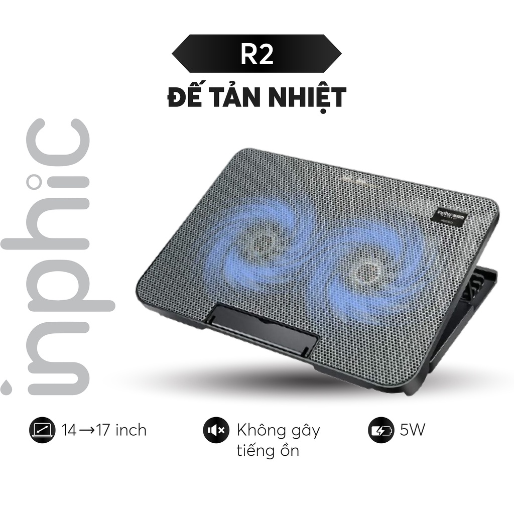 Đế Tản Nhiệt Máy Tính Xách Tay INPHIC R2 Với Hai Quạt Siêu Mát Dùng Cho Máy 14 đến 17 inch - Hàng Chính Hãng