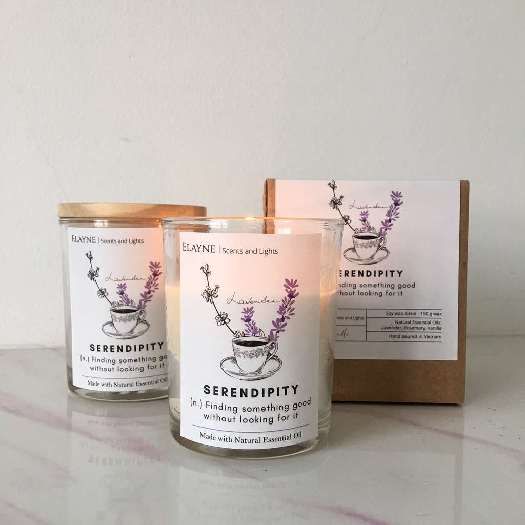 Nến thơm phòng ngủ, nến thơm tinh dầu giảm stress, thư giãn Elayne mang câu nói ý nghĩa - SERENDIPITY
