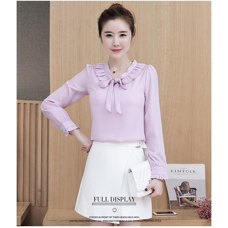 [Mã WARN20 giảm 20k đơn 150k] Áo sơ mi nữ công sở tay dài cổ bèo Lớn thanh lịch | BigBuy360 - bigbuy360.vn