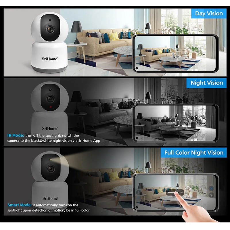 Camera giám sát HOSAN srihome SH038 wifi không dây quay video 2K, quay hồng ngoại