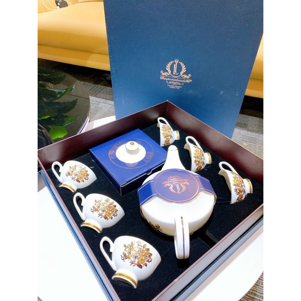 Bộ ấm chén trà hoa cúc sứ xương Châu Âu lmperial, 1 ấm 700ml, 6 tách 120ml, 6 đĩa - Anh