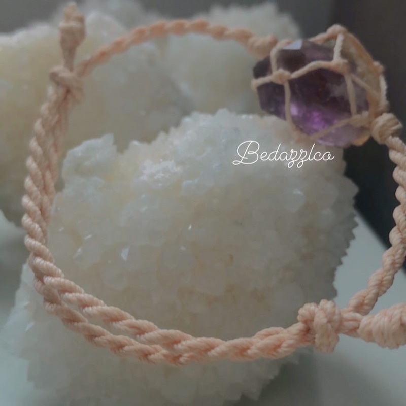 Vòng tay macrame mầm tinh thể Citrine/Amethyst thô
