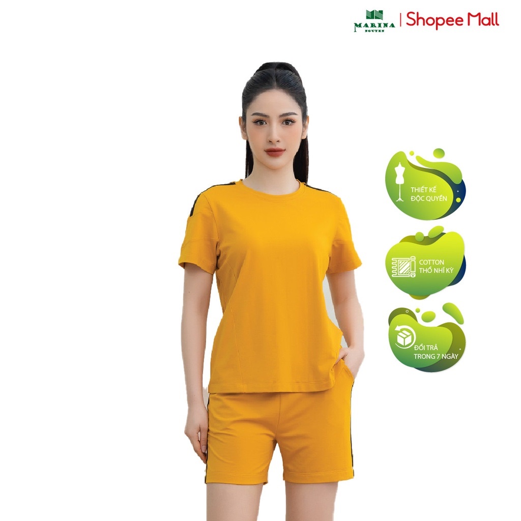 Đồ Bộ Nữ Mặc Nhà MARINA NGUYỄN, Thiết Kế Cổ Tròn, Tay Ngắn Độc Đáo, Vải Cotton Mềm Mịn, Thoáng Mát 322016