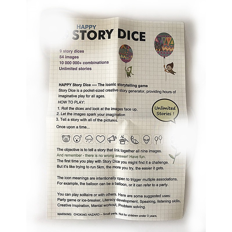 Story Dice Puzzle Board Game Bộ đồ chơi xúc xắc kể chuyện tiếng anh kèm hộp kim loại loại vui nhộn cho gia đình/tiệc tùng/bạn bè/cha mẹ và con cái