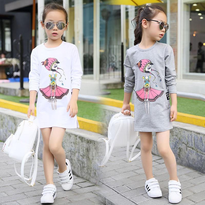 Đầm suông nữ dài tay in hình cô gái dễ thương cho bé