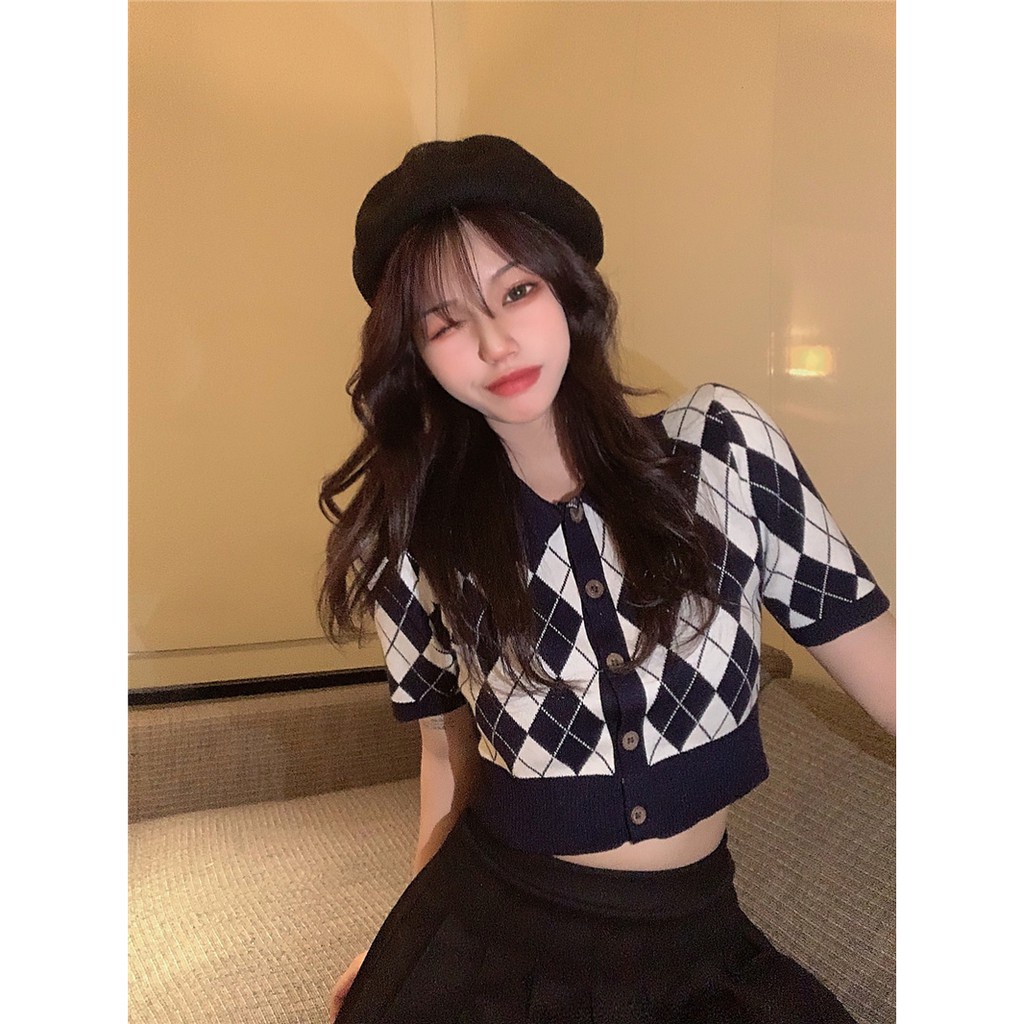 ÁO CROPTOP POLO LEN TRÁM ULZZANG  - Aocroptopkecaro_P2K6