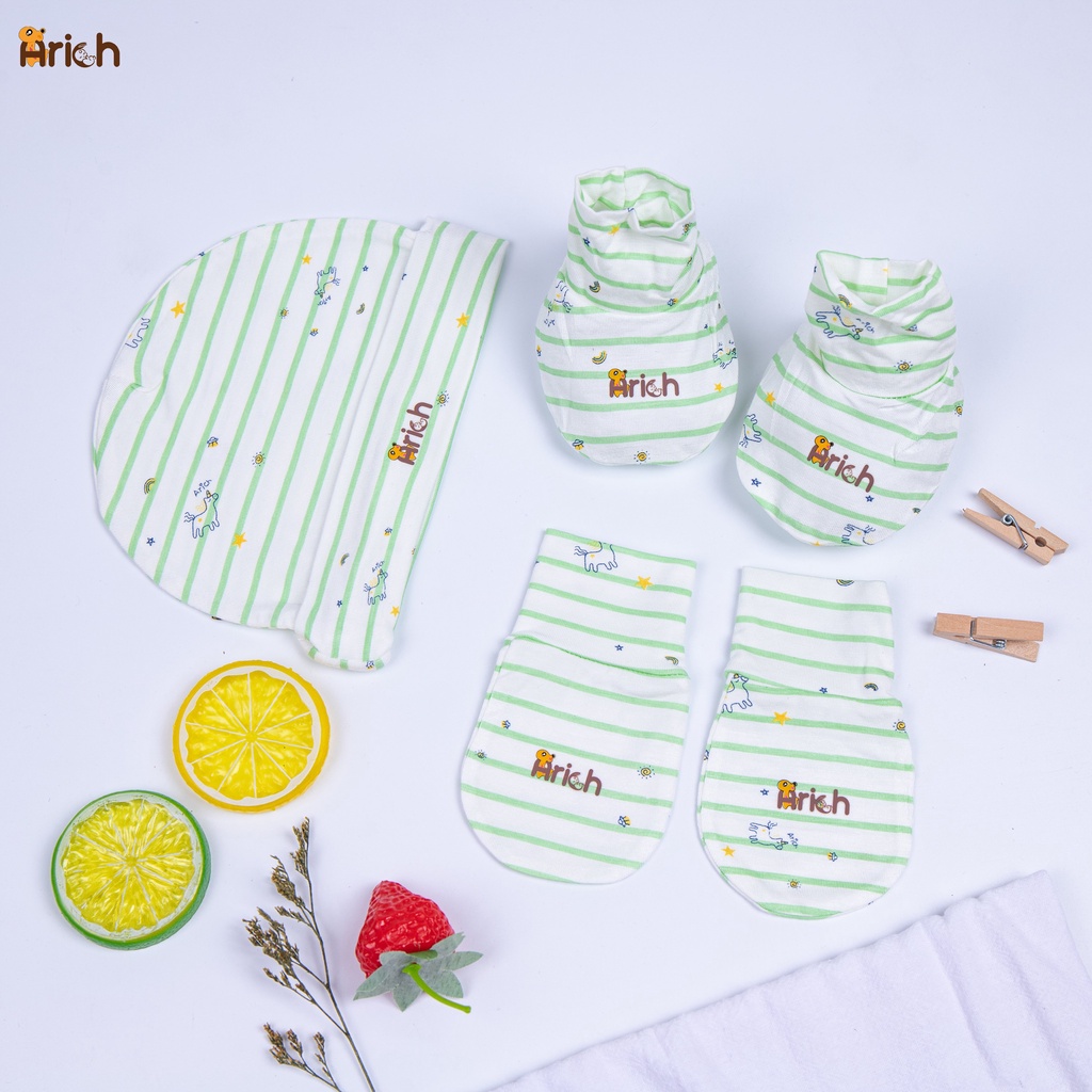 Set mũ bao tay bao chân Arich cho bé hình họa tiết xinh xắn