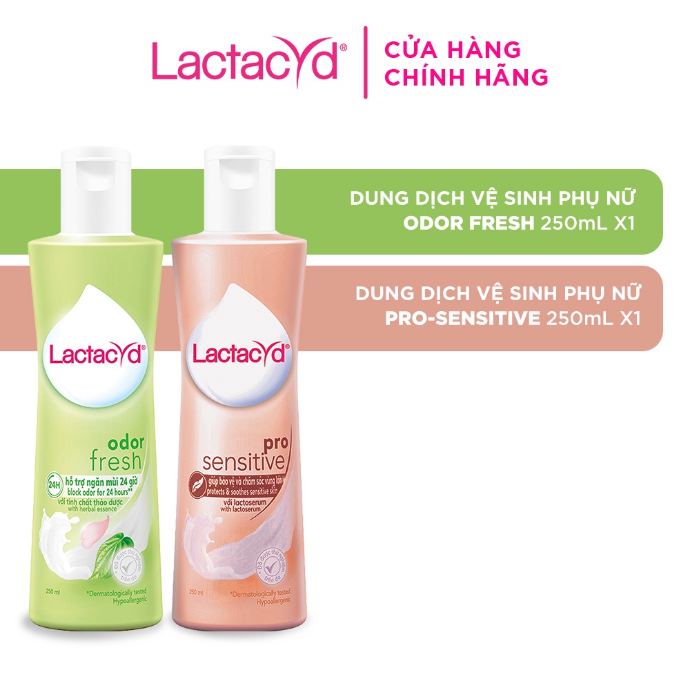 Bộ Dung Dịch Vệ Sinh Phụ Nữ Lactacyd Odor Fresh Ngăn Mùi 24H 250ml + Pro