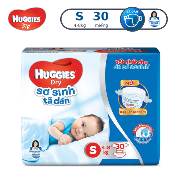 Tã dán sơ sinh Huggies Dry S30