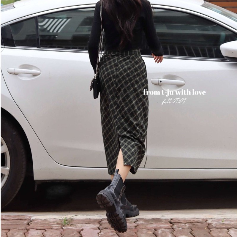 Chân váy suông dài kẻ caro, trơn, Chân váy suông dài sọc caro, trơn xẻ sau, ulzzang, hàn quốc, thiết kế T-Ju (cv lily) | BigBuy360 - bigbuy360.vn