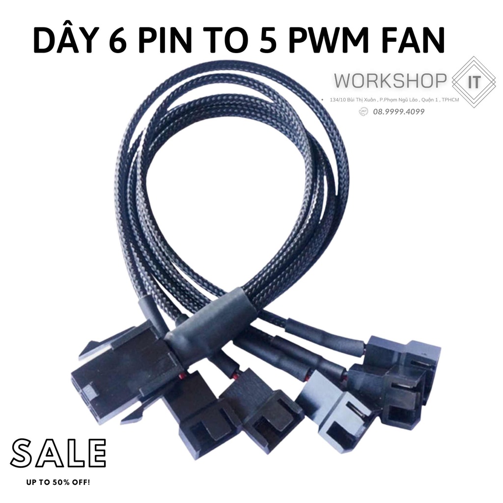 Dây Chia 6 Pin - 5 PWM Fan Quạt Làm Mát có bọc lưới siêu bền