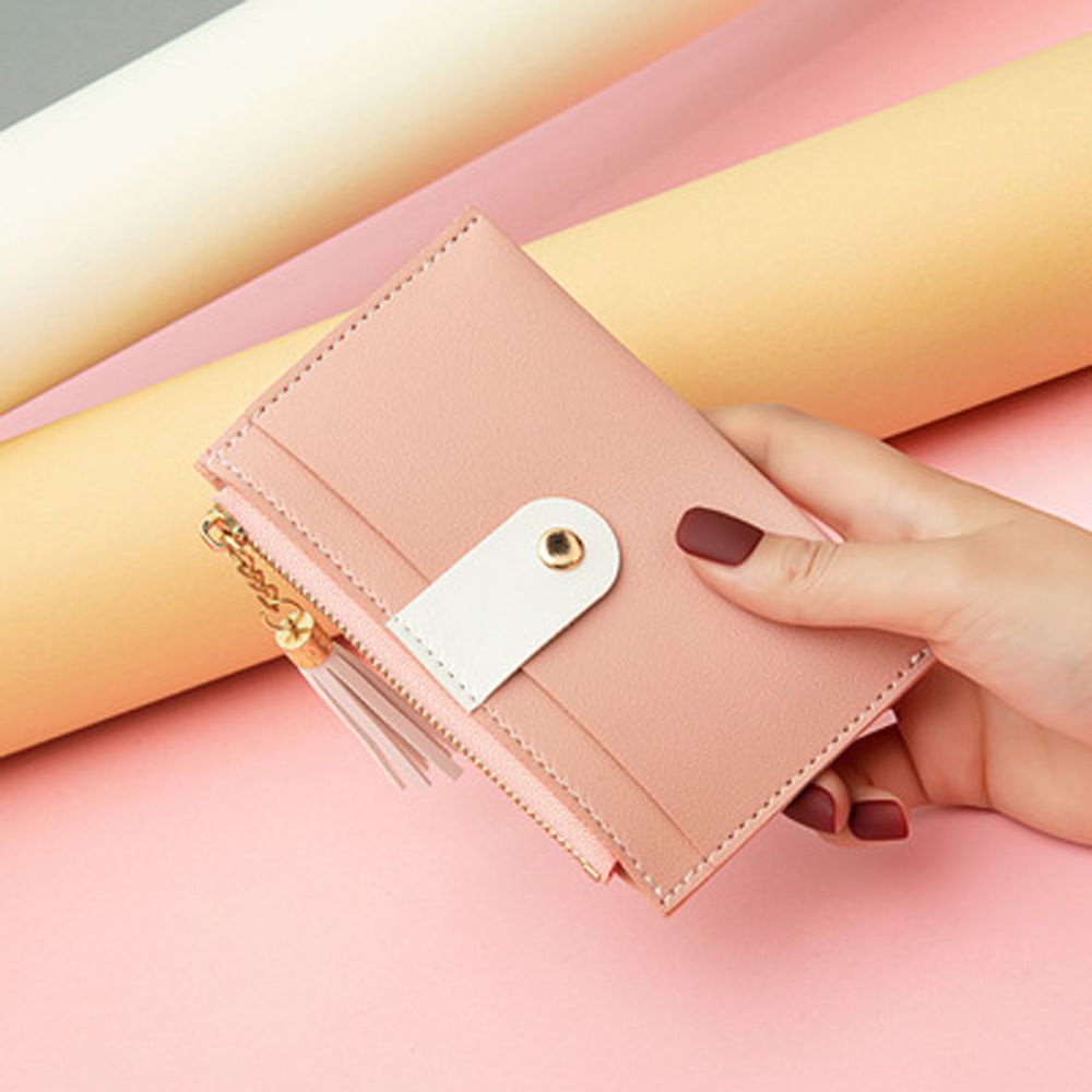 LANFY Ví đựng thẻ xe buýt/tiền/thẻ ngân ahfng bằng da PU phối tua rua cỡ nhỏ dáng mỏng cho nữ gồm nhiều màu