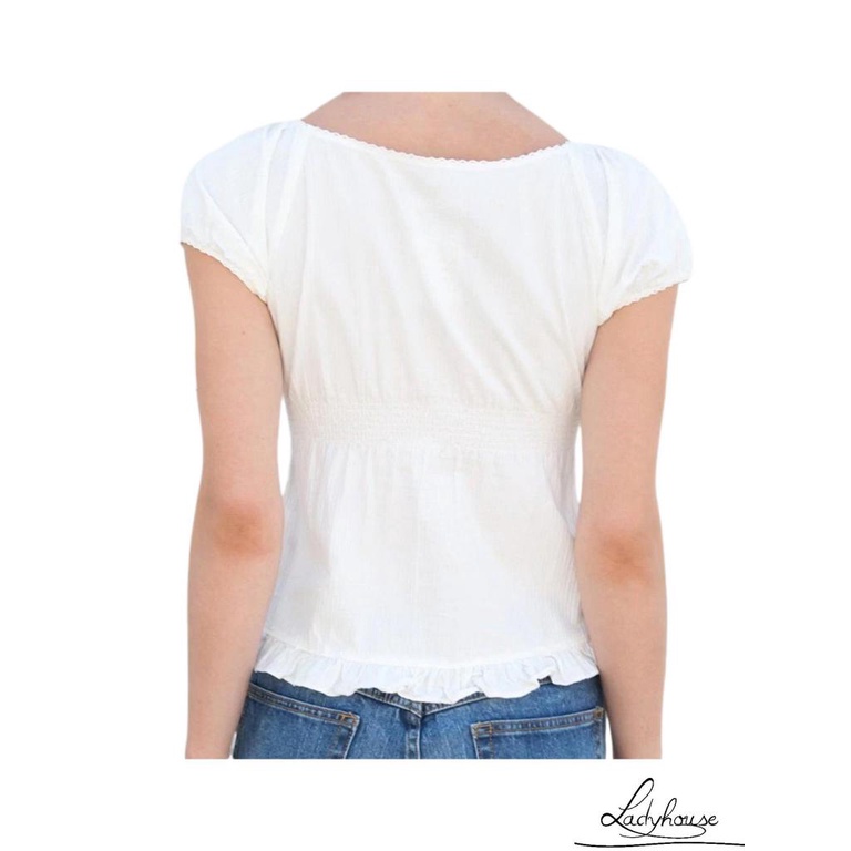 Áo Thun Tay Ngắn Cổ Thấp Xếp Ly Màu Sắc Trơn Thời Trang Mùa Hè Dành Cho Nữ