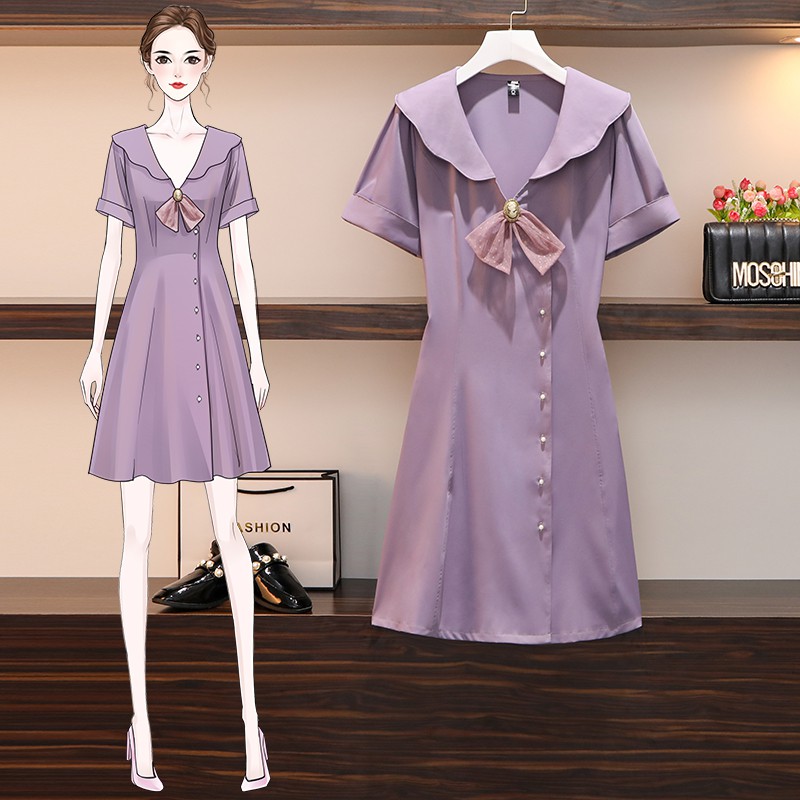 🌸Hàng Order🌸 Váy Tím Bigsize Đính Nơ Thắt Eo Cúc Ngọc Tiểu Thư Dịu Dàng 🌸Hàng Quảng Châu
