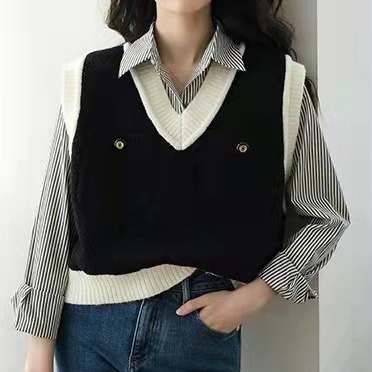 Áo dệt kim ZHELIHANGFEI sát nách cổ chữ V eo cao dễ phối đồ cá tính cho nữ
