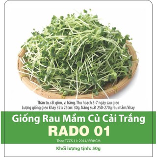 Hạt Giống Rau Mầm Củ Cải Trắng Dễ Trồng, Nhanh Thu Hoạch Sau 5-7 Ngày, Giàu Dinh Dưỡng - Gói 50gr