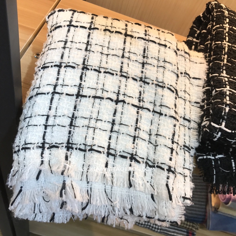 ~Rẻ nhất~ Khăn dạ Tweed Dongdaemun Hàn Quốc quàng cổ mùa đông ấm áp họa tiết kẻ đen trắng phụ kiện đôi nam nữ