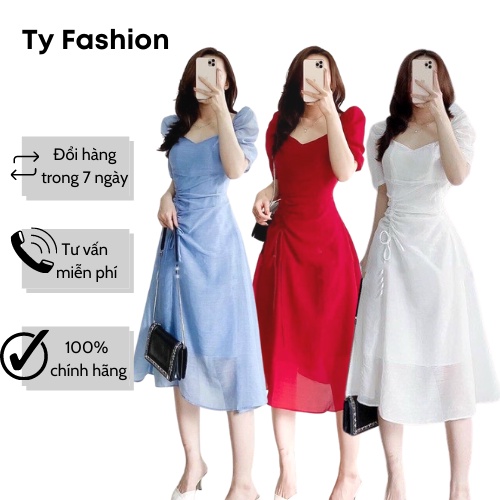 Đầm Tiểu Thư Đi Tiệc Ty Fashion Dáng Xoè Rút Eo Cổ Vuông Có Mút Ngực SML