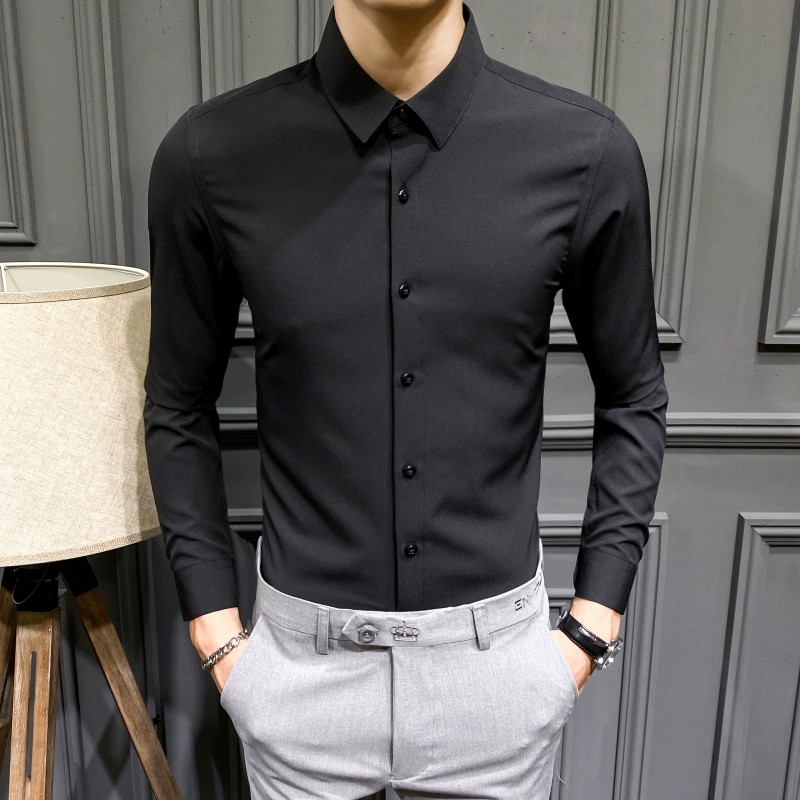 Áo sơ mi nam trơn vải cotton chống nhăn không xù dáng ôm , Sơ mi nam trơn nhiều màu