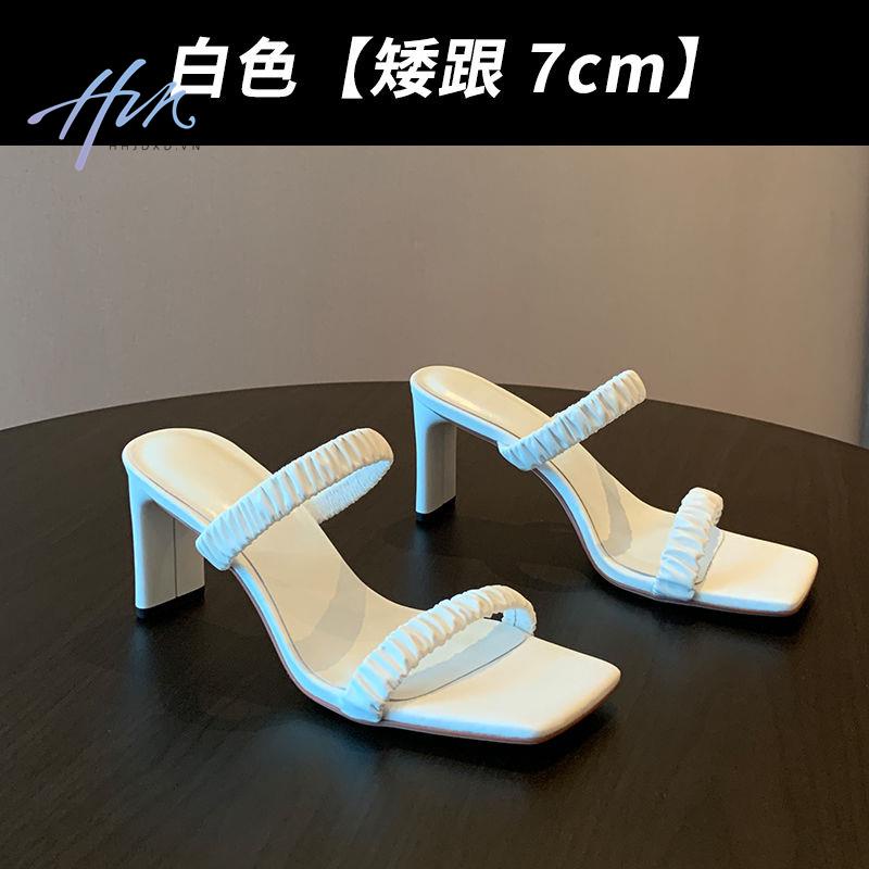 Dép Sandal Cao Gót Hở Ngón Quai Ngang Mũi Vuông 2022 Màu Sắc Nude Thời Trang Mùa Hè Dành Cho Nữ