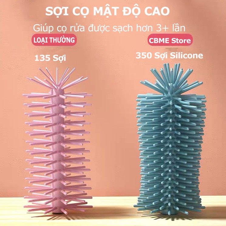 Bộ cọ rửa bình sữa cho bé Silicone Beedol cao cấp Tay cầm xoay 360 độ, cọ núm ti, cọ rửa ống hút