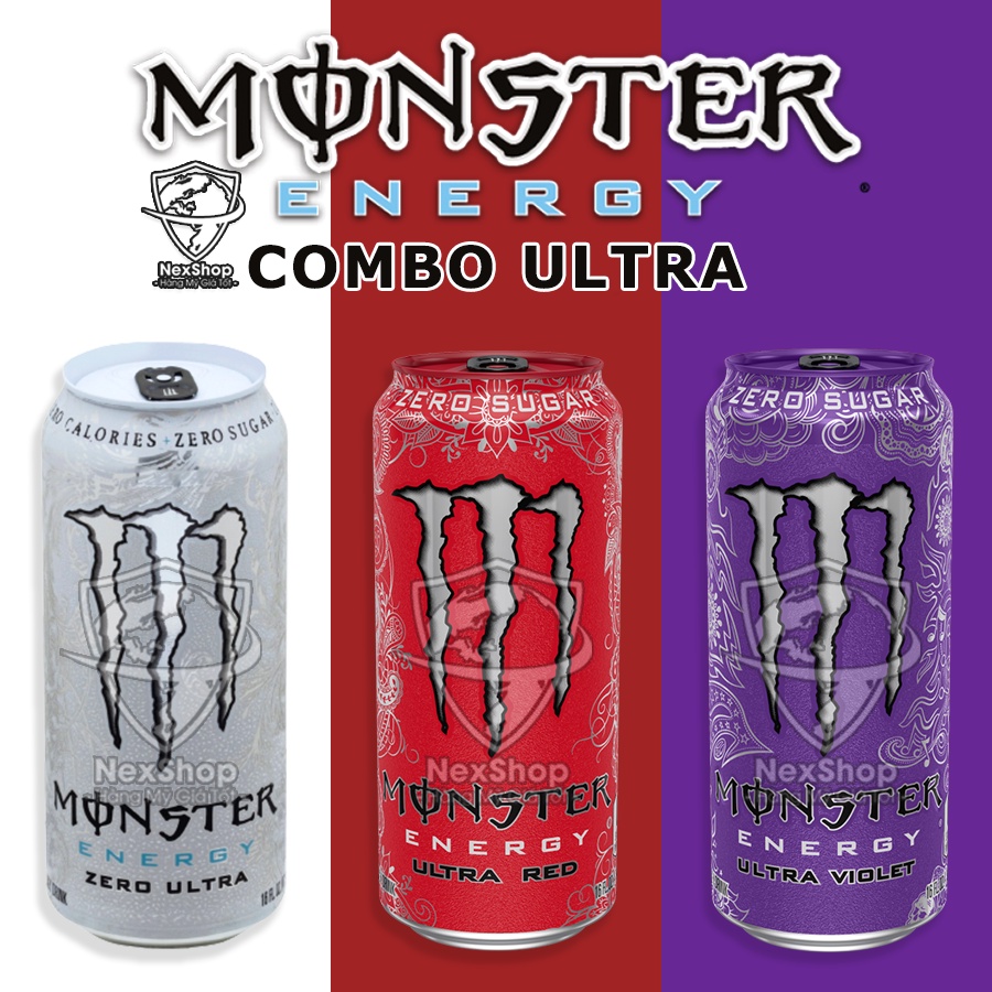COMBO Set 3 Lon Monster Blue/ Red/ Black Ultra Không Đường 473ml Mỹ