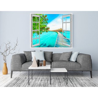 Tranh dán tường Tranh cửa sổ 3D dán tường Bãi Biển Hawaii (kích thước lớn) MS423607369
