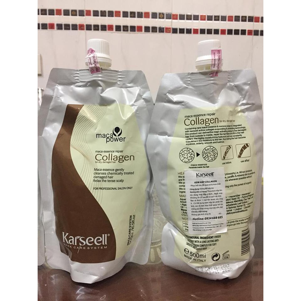 Combo 3 TÚI HẤP DẦU COLLAGEN KARSEELL MACA POWER SIÊU MỀM MƯỢT TÓC Ý 500ML